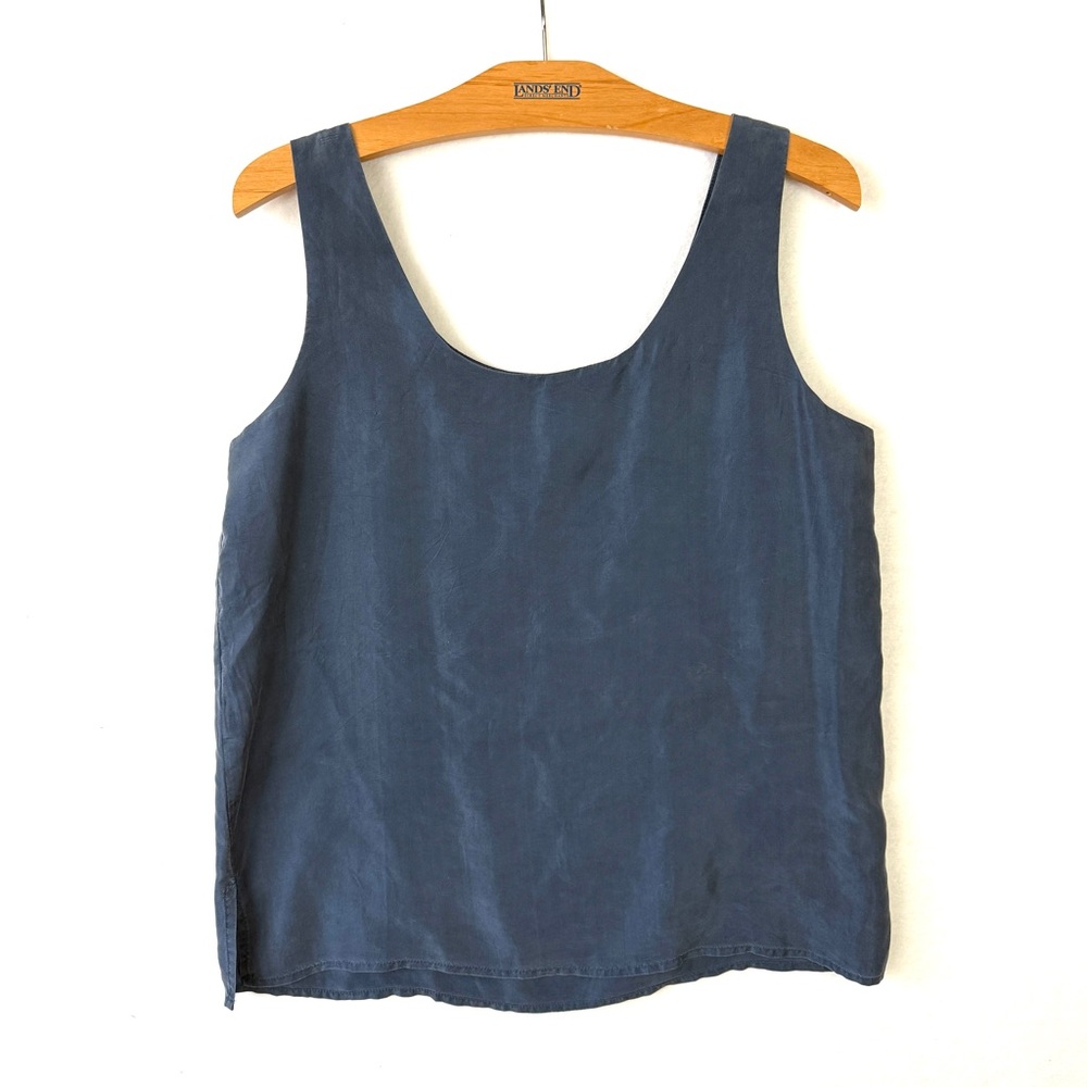 Vintage Express 100% Silk Scoop Neck Tank Top Blouse Earthy Slate Blue